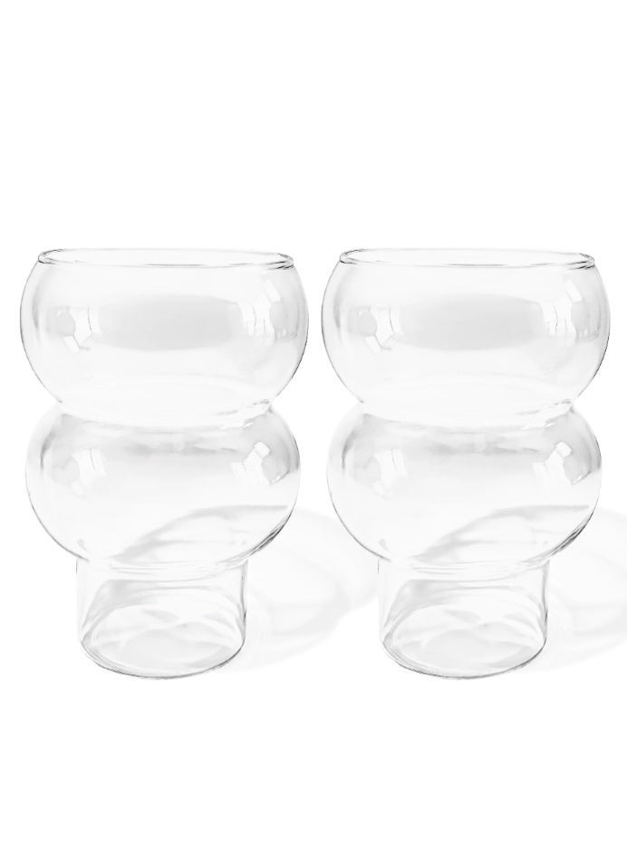 تصميم زينس زنس ديزاين (طقم 2) أكواب بدر بتصميم فقاعات – سعة 500 مل (17 أونصة) زجاج شفاف منحني للقهوة المثلجة والكوكتيل والماء والعصير – آمنة للغسالة - Image 1